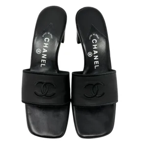 Chanel Black Logo Block Heels