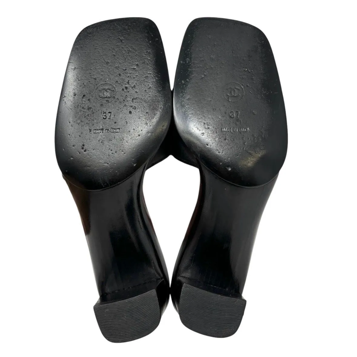 Chanel Black Logo Block Heels