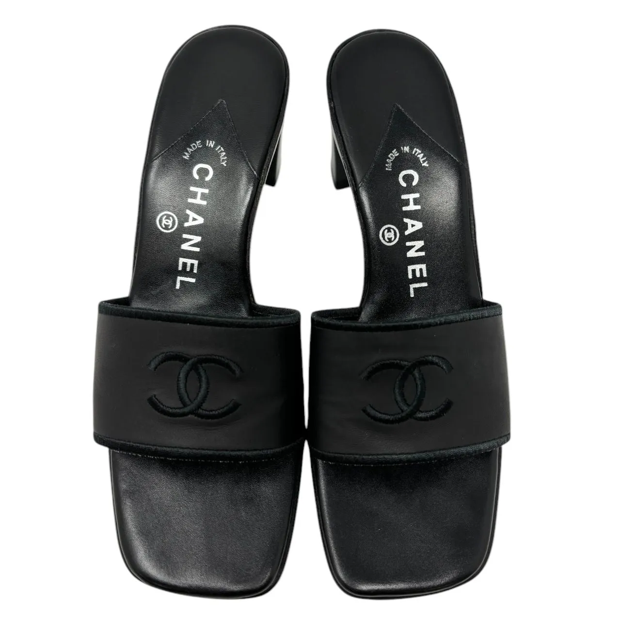 Chanel Black Logo Block Heels