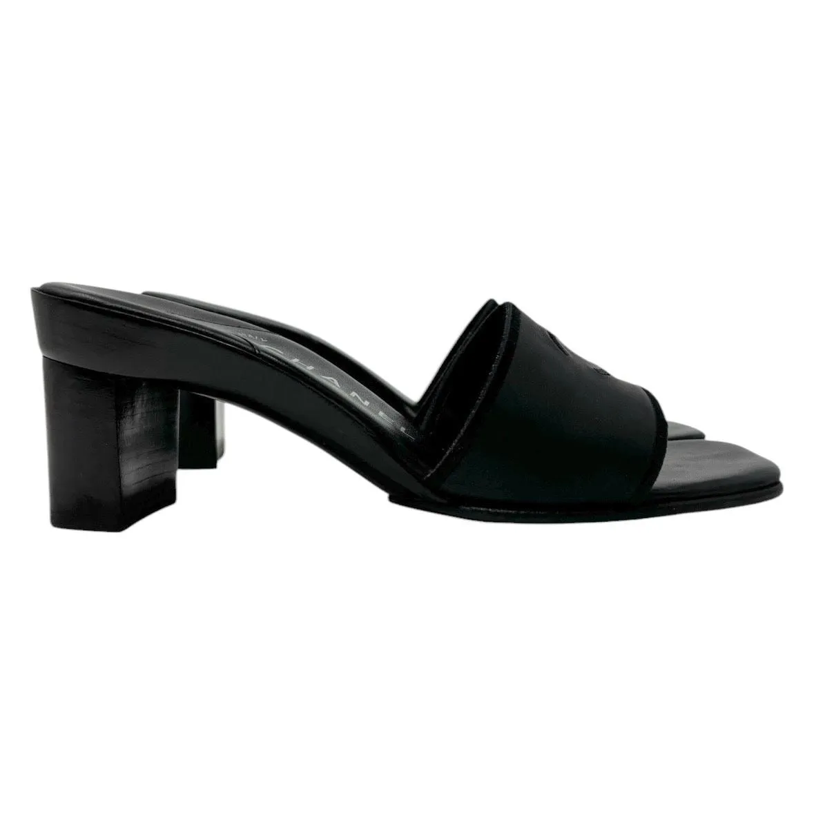 Chanel Black Logo Block Heels