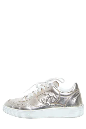 Chanel Gold Lace Up Sneakers SZ 38