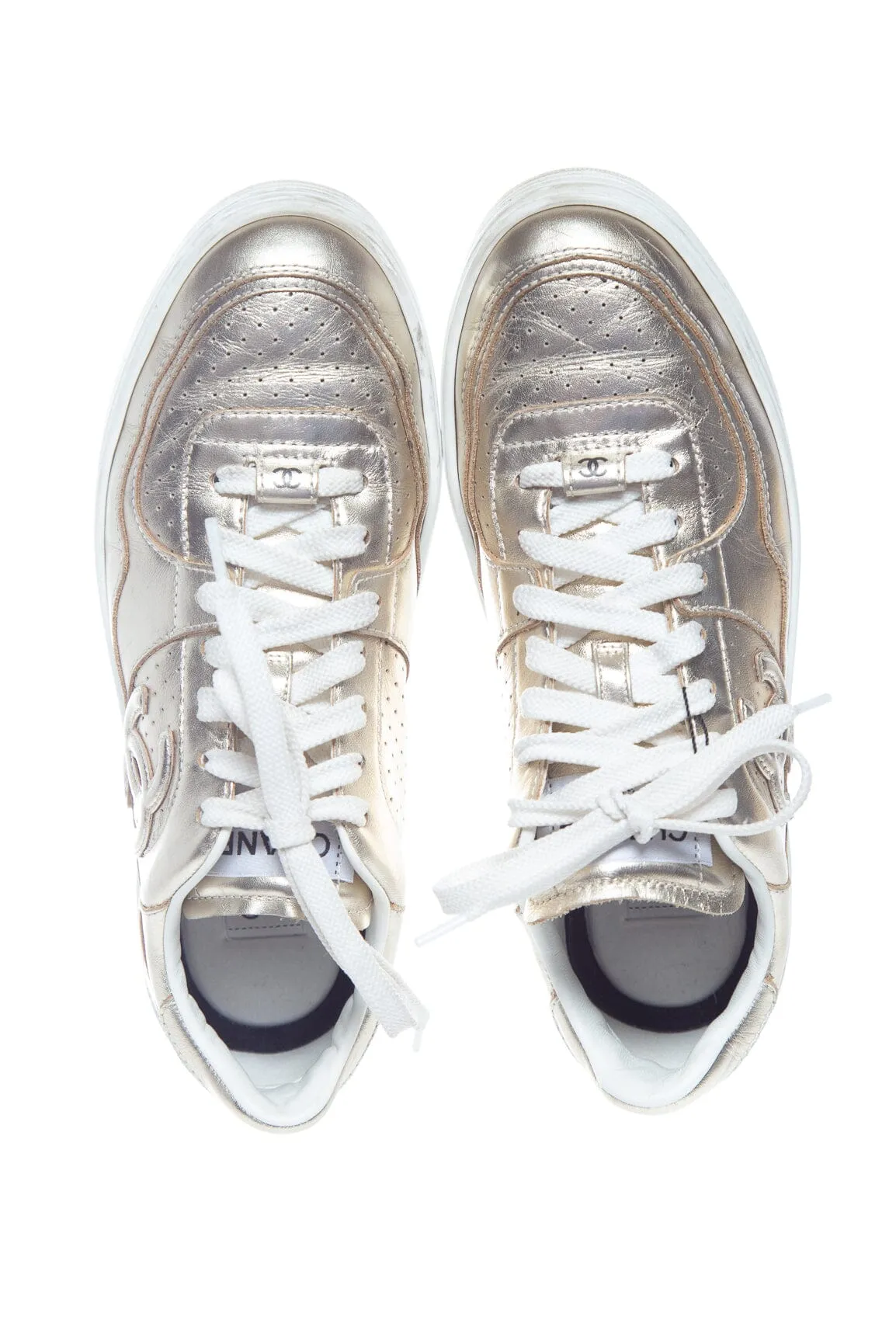 Chanel Gold Lace Up Sneakers SZ 38