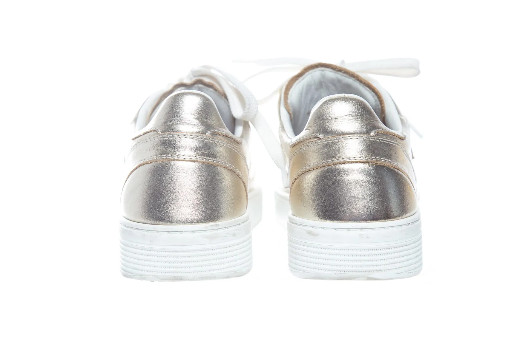 Chanel Gold Lace Up Sneakers SZ 38