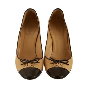 Chanel Tan Color Block Logo Heels