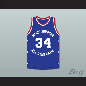Charles Barkley 34 Magic Johnson All Star Game Blue Basketball Jersey 1988 Midsummer Night's Magic Charity Event