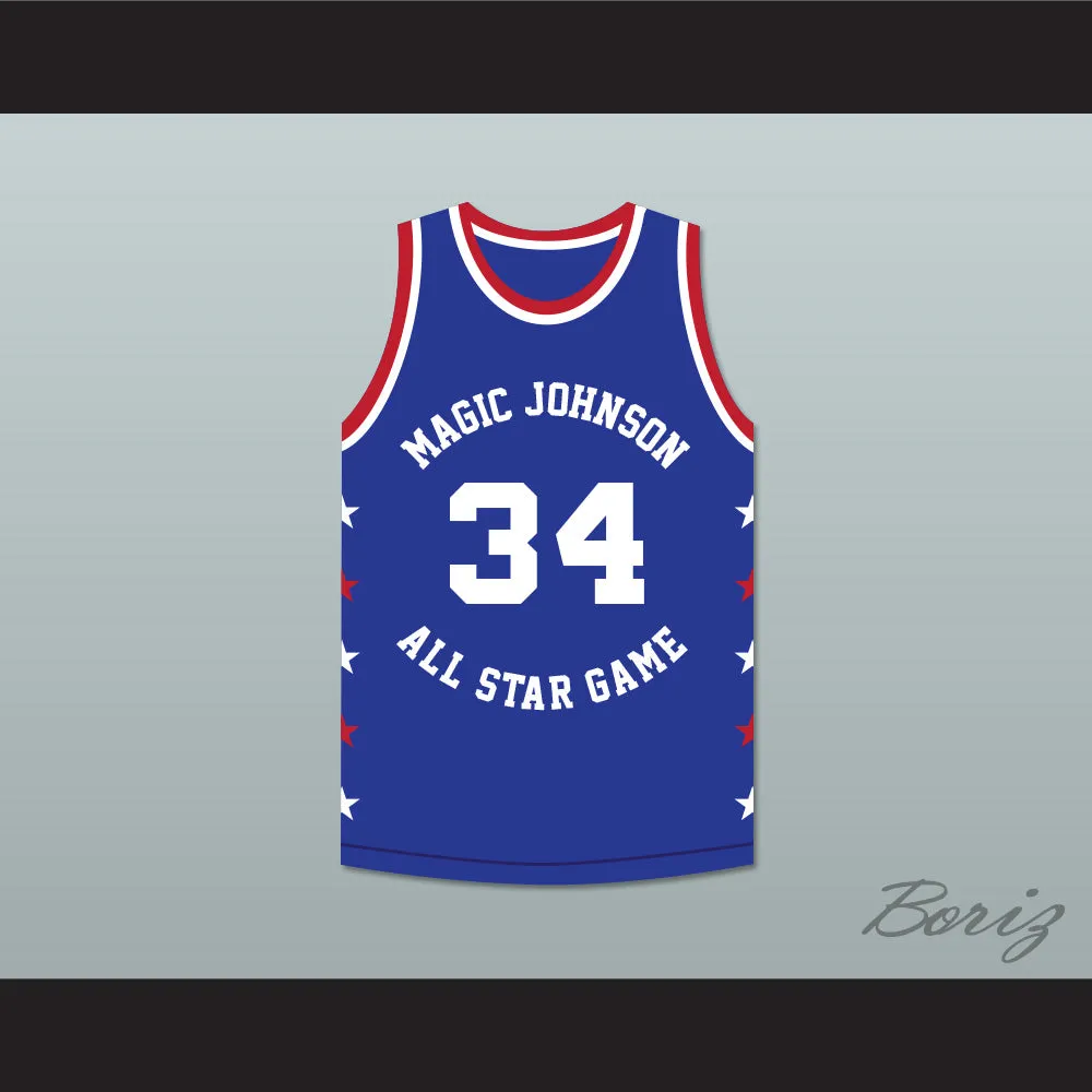 Charles Barkley 34 Magic Johnson All Star Game Blue Basketball Jersey 1988 Midsummer Night's Magic Charity Event