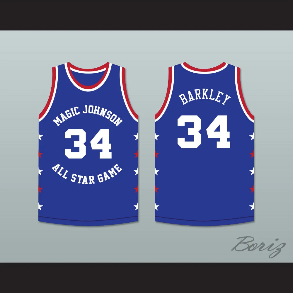Charles Barkley 34 Magic Johnson All Star Game Blue Basketball Jersey 1988 Midsummer Night's Magic Charity Event