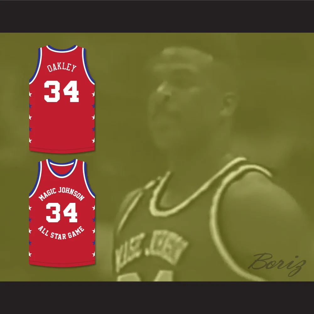 Charles Oakley 34 Magic Johnson All Star Game Red Basketball Jersey 1990 Midsummer Night's Magic Charity Event