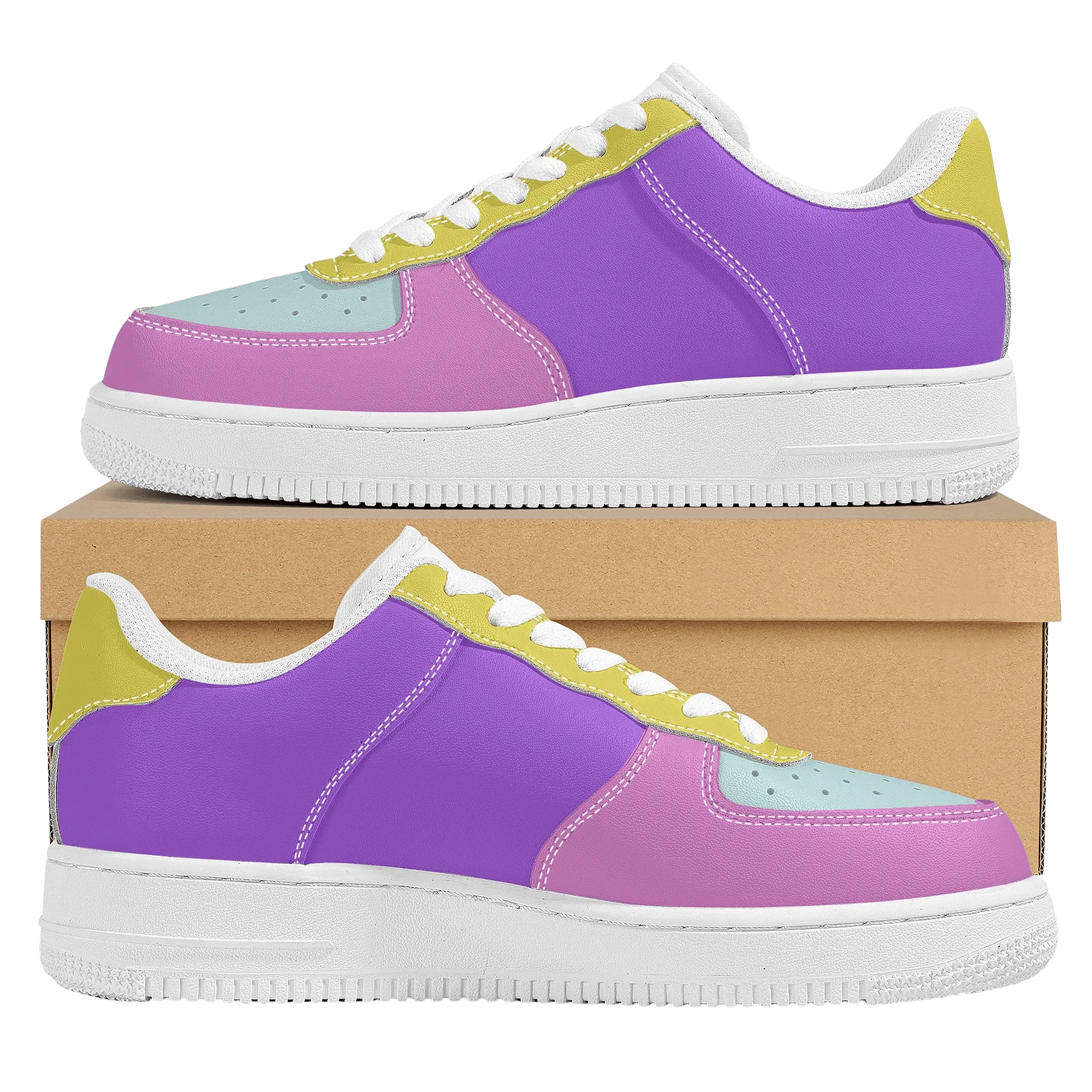 Color Block Low Top Unisex Vegan Leather Sneakers