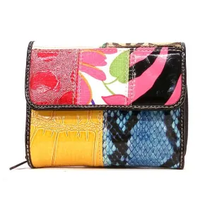 Color block Patchwork S mini wallet bills coins Pink blue tan CE Pockets Pockets