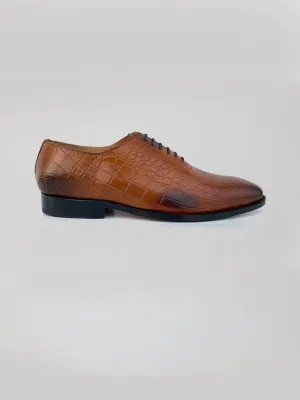 Croc Embossed Derby - Brown