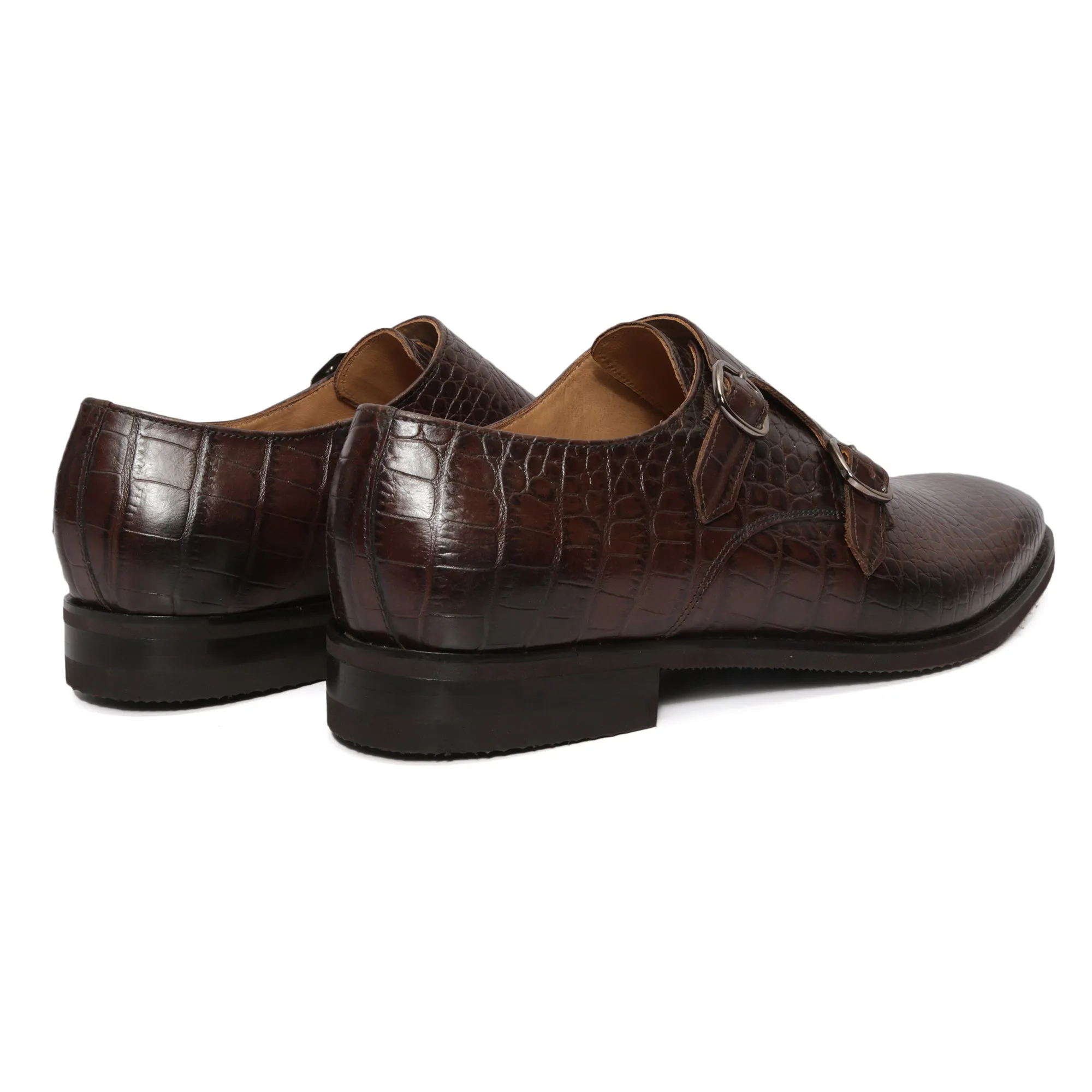 Croc Pattern Double Monkstraps : Double Monk