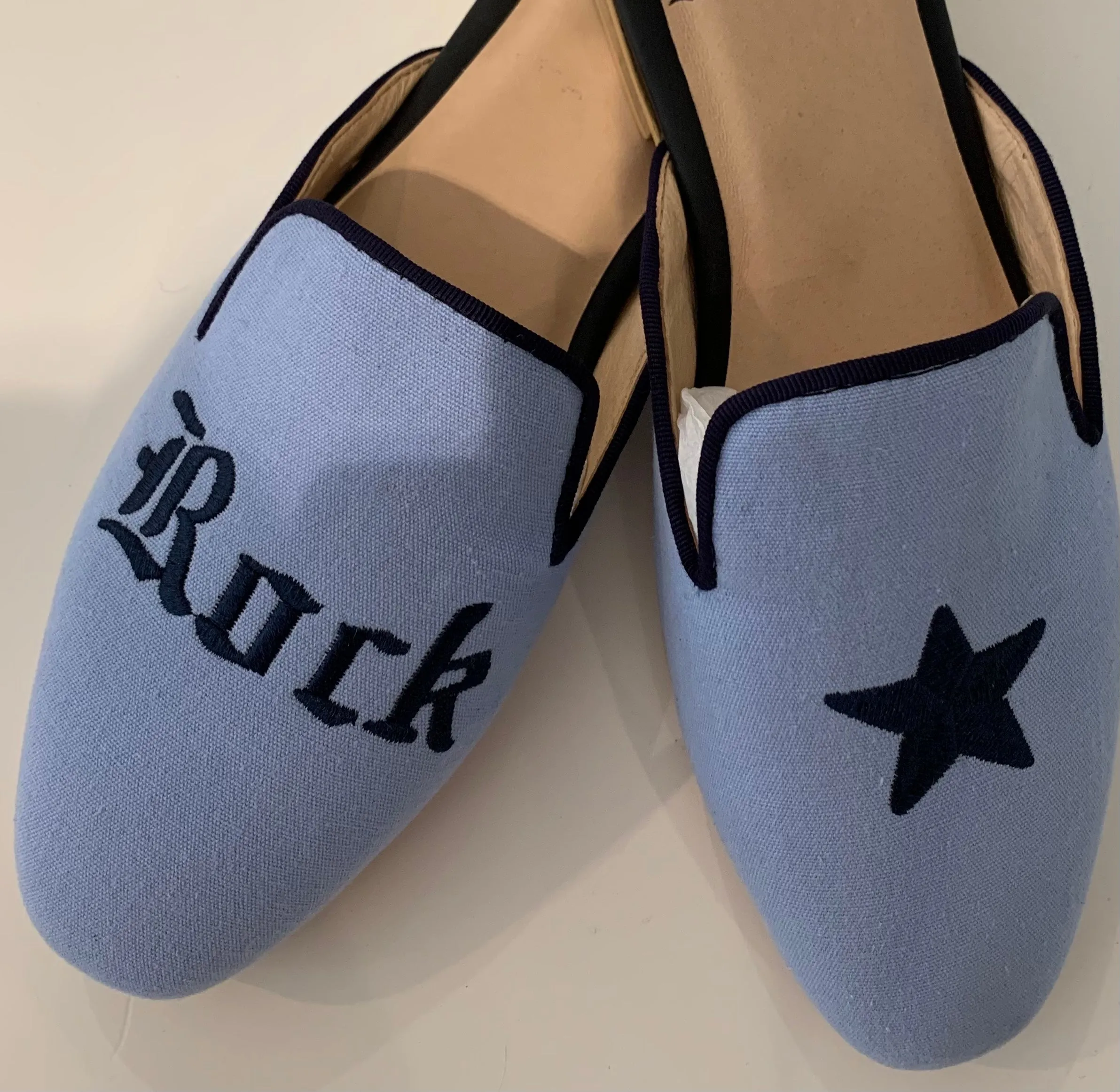 Custom Light Blue Canvas Mules