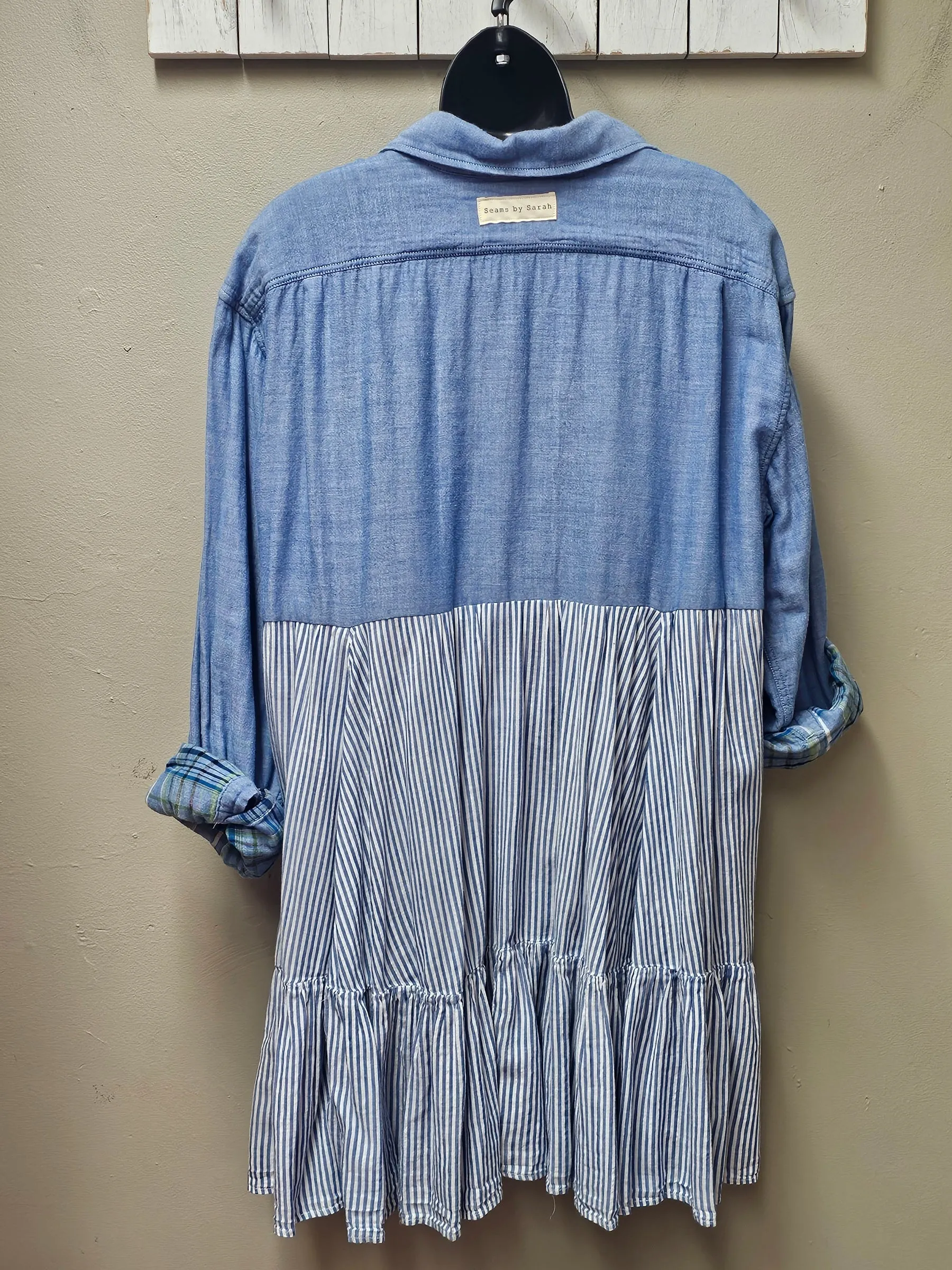 Denim with Blue and White Stripes Cardigan/Jacket Seams by Sarah