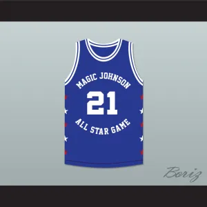 Dominique Wilkins 21 Magic Johnson All Star Game Blue Basketball Jersey 1989 Midsummer Night's Magic Charity Event