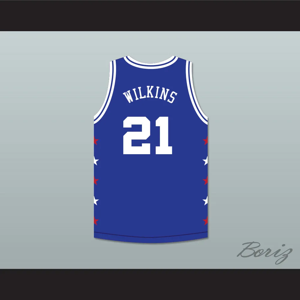 Dominique Wilkins 21 Magic Johnson All Star Game Blue Basketball Jersey 1989 Midsummer Night's Magic Charity Event