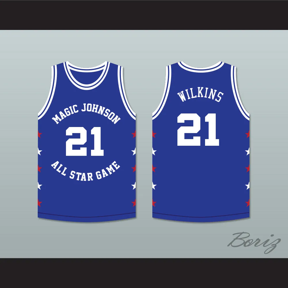 Dominique Wilkins 21 Magic Johnson All Star Game Blue Basketball Jersey 1989 Midsummer Night's Magic Charity Event