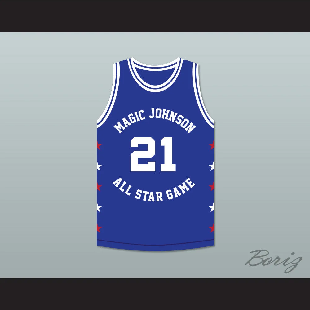 Dominique Wilkins 21 Magic Johnson All Star Game Blue Basketball Jersey 1989 Midsummer Night's Magic Charity Event
