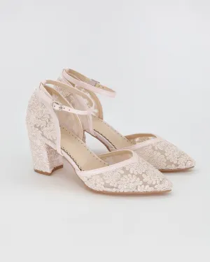 Dusty Pink Lace Block Heel Evening Shoes