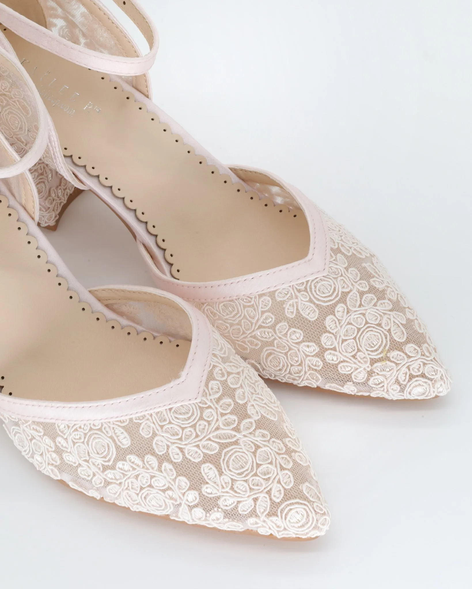 Dusty Pink Lace Block Heel Evening Shoes