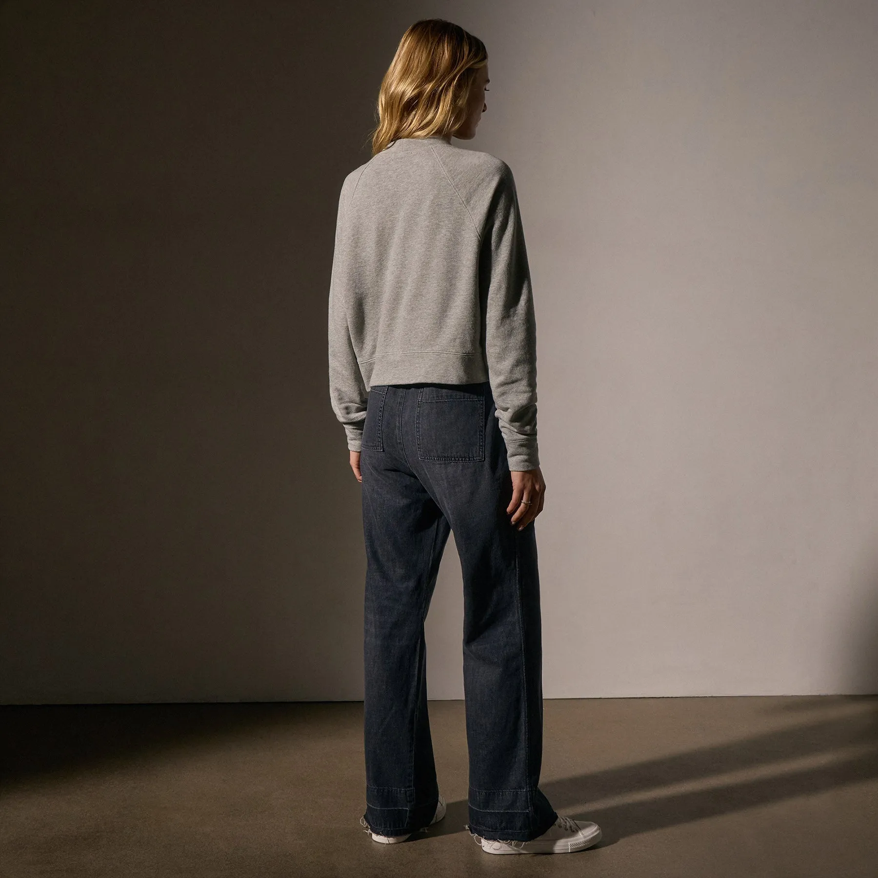 French Terry Cropped Mock Neck - Heather Grey