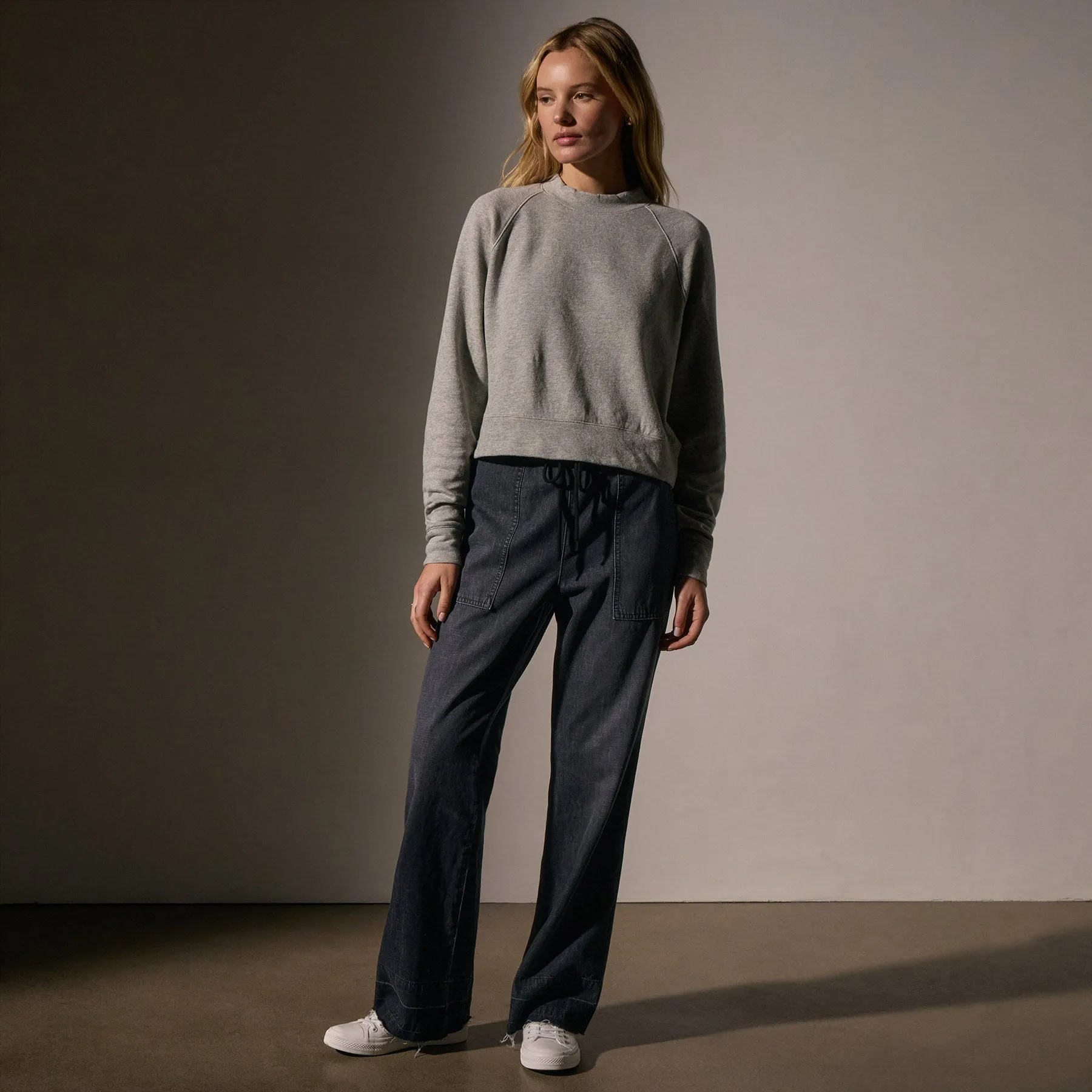 French Terry Cropped Mock Neck - Heather Grey