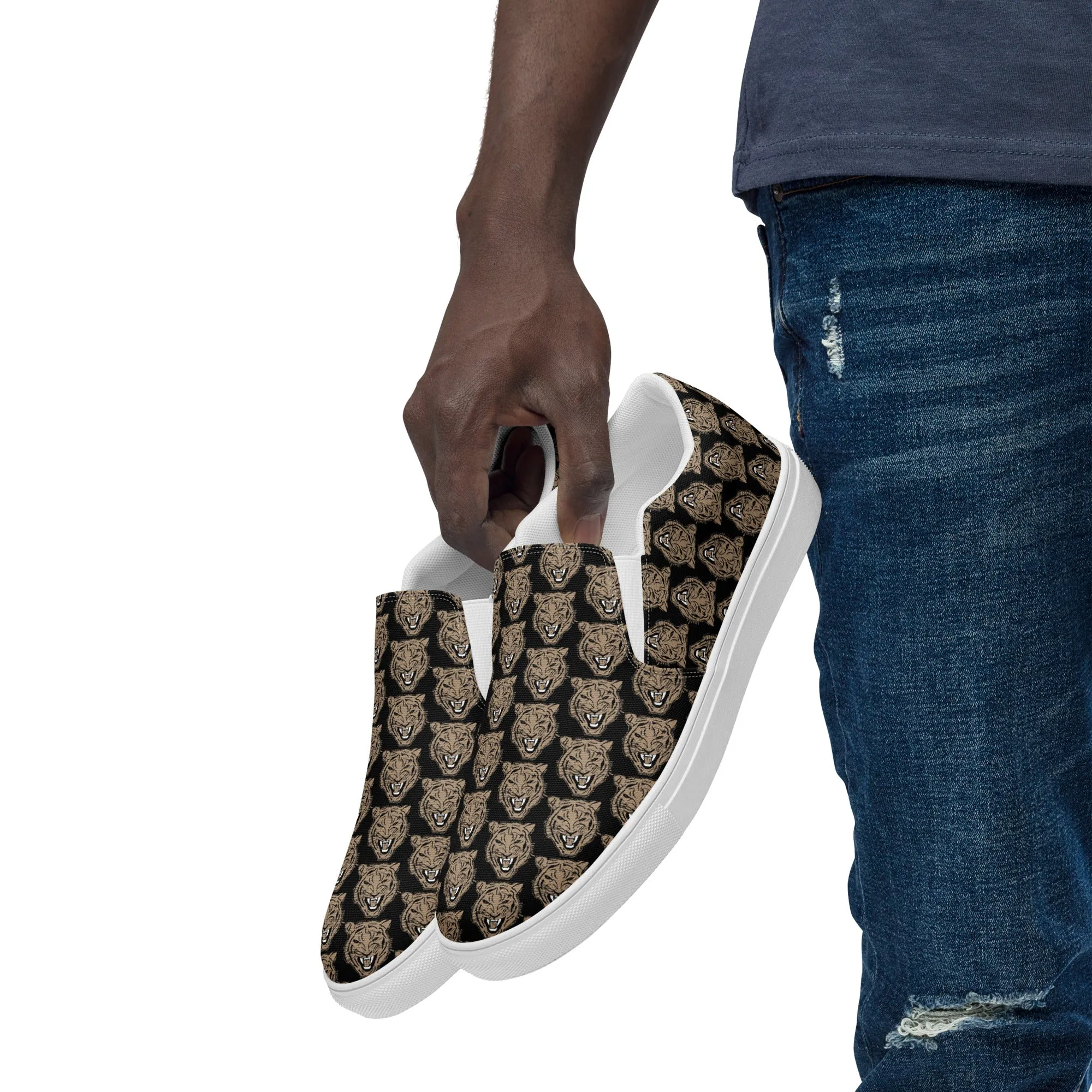 Gold and Black Tiger Moto Men’s slip-on canvas shoes