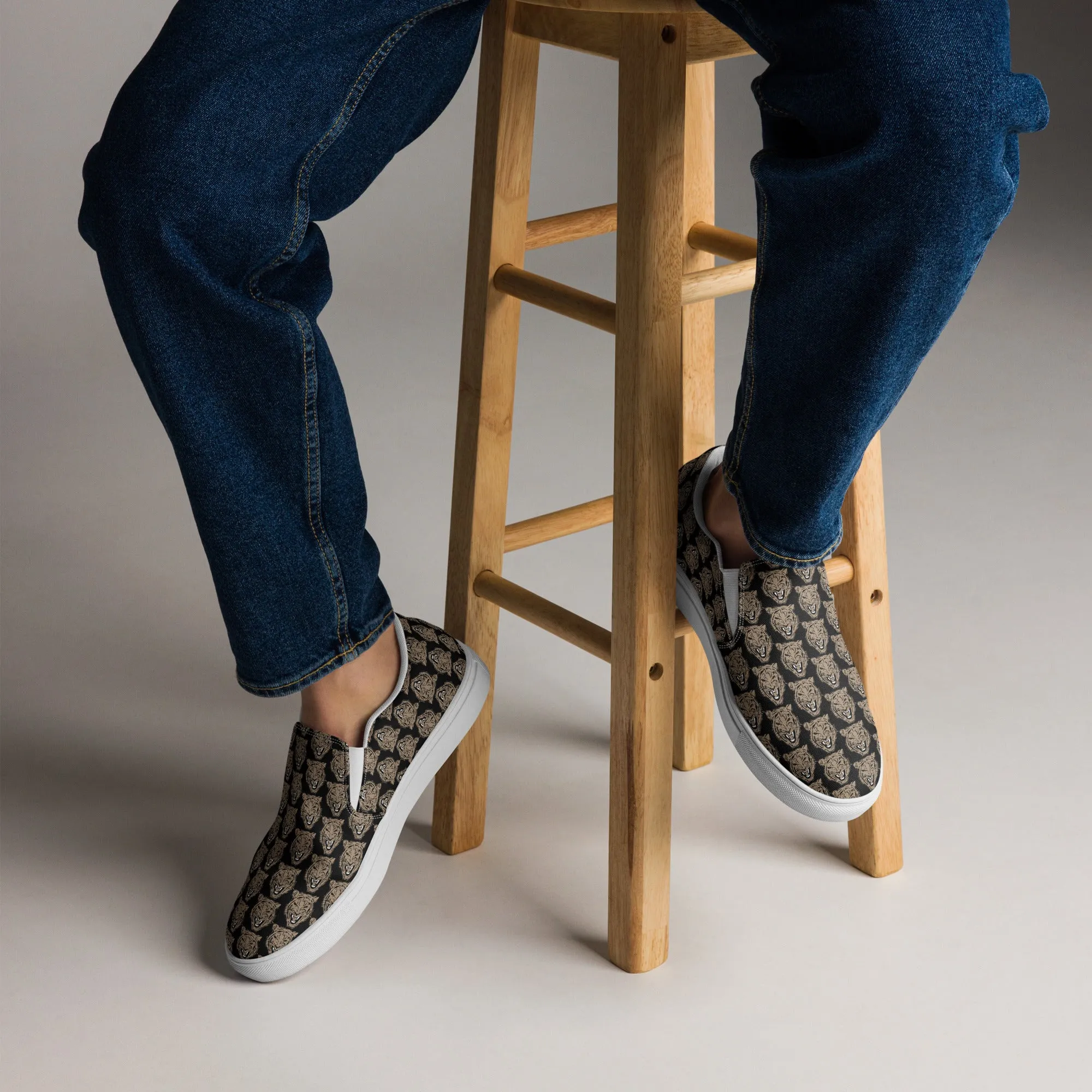 Gold and Black Tiger Moto Men’s slip-on canvas shoes