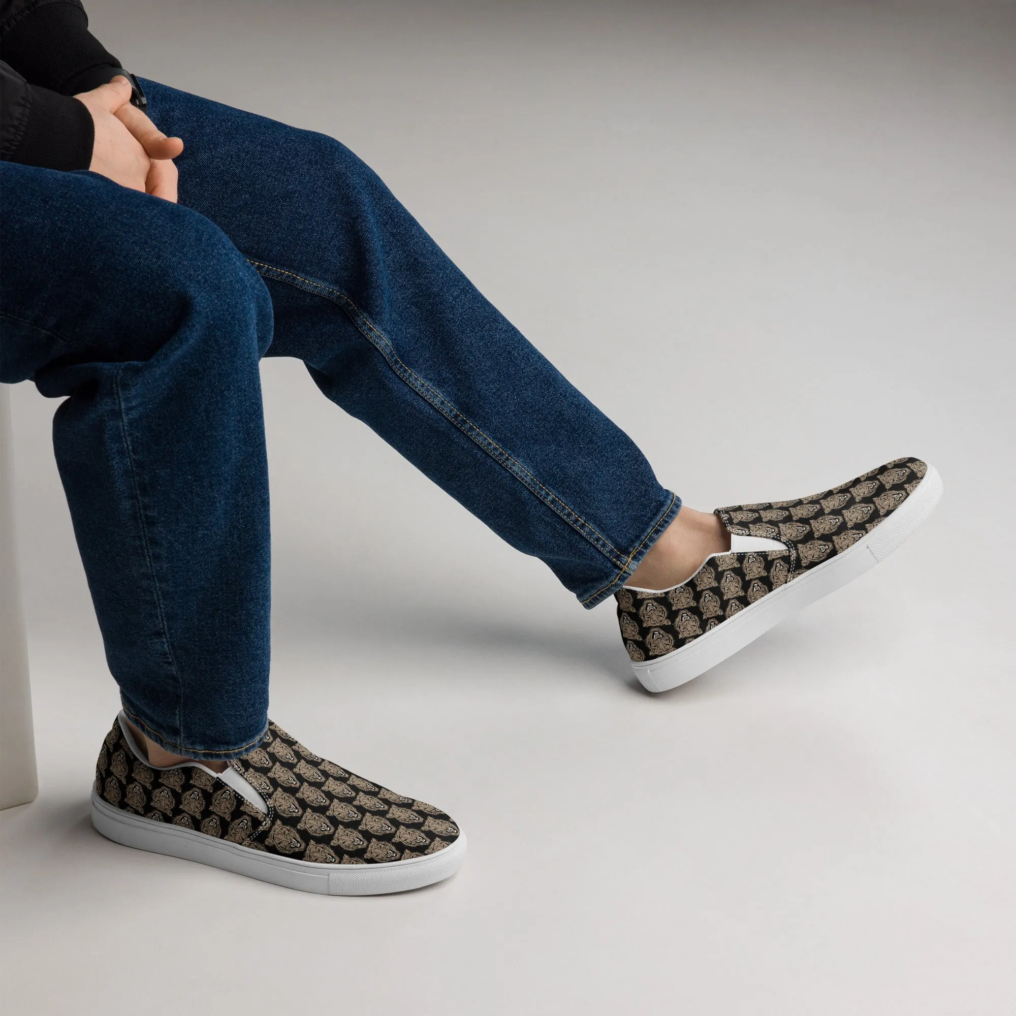 Gold and Black Tiger Moto Men’s slip-on canvas shoes