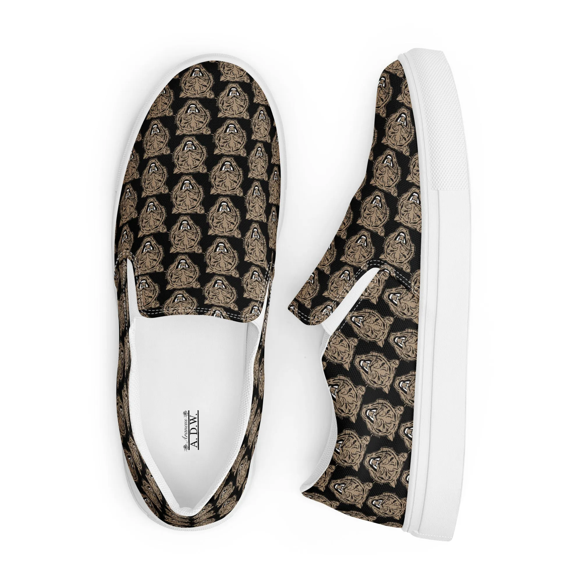Gold and Black Tiger Moto Men’s slip-on canvas shoes