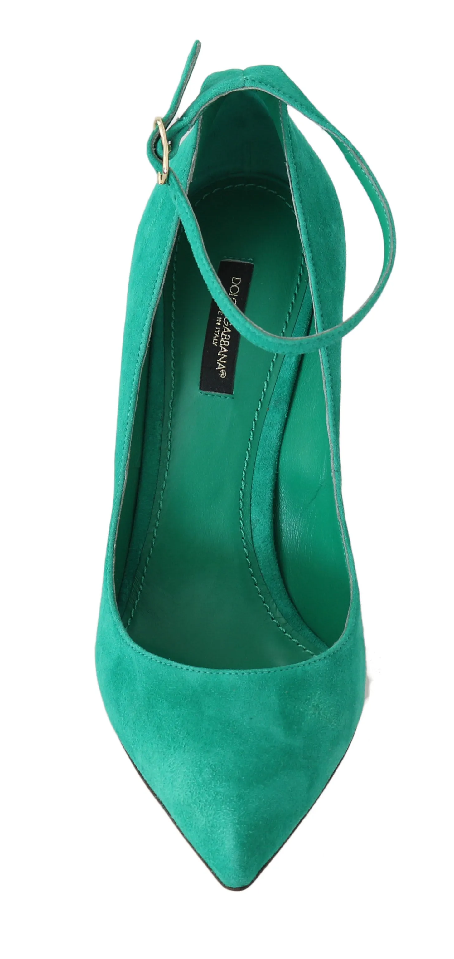 Green Suede Ankle Strap Pumps