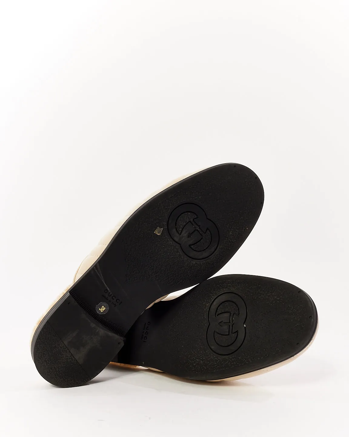Gucci White Matelassé Leather Marmont GG Nappa Charlotte Shearling Slides - 38