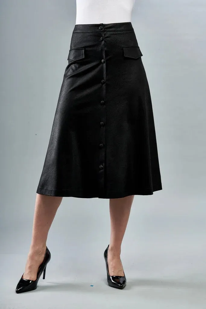 Insight New York Vegan Leather Button Front Skirt