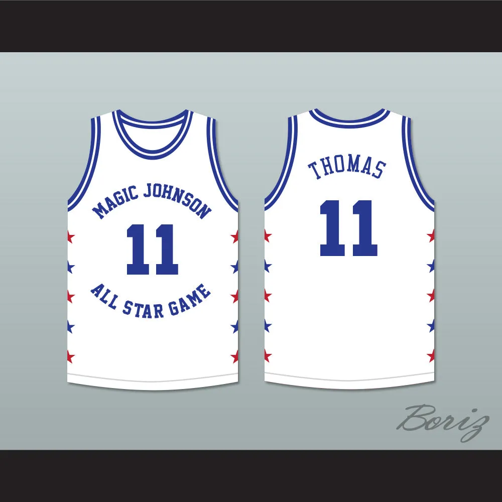 Isiah Thomas 11 Magic Johnson All Star Game White Basketball Jersey 1986 Midsummer Night's Magic Charity Event