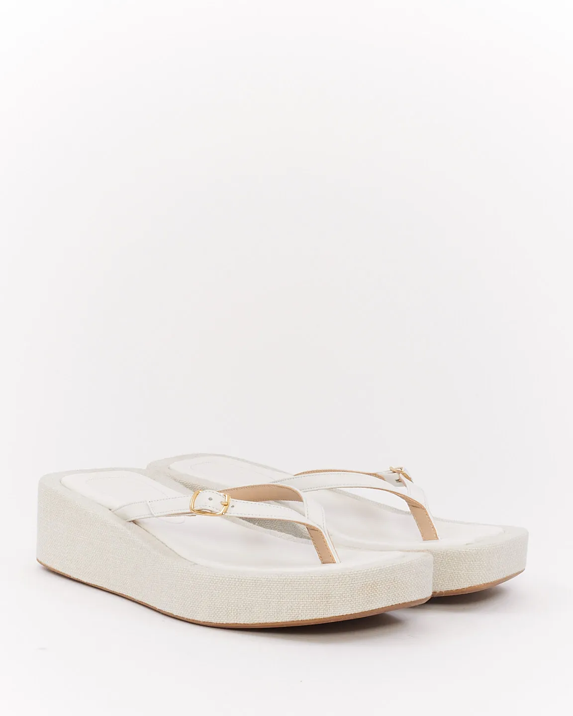 Jacquemus White Leather & Canvas Les Tatanes Platform Sandals - 38