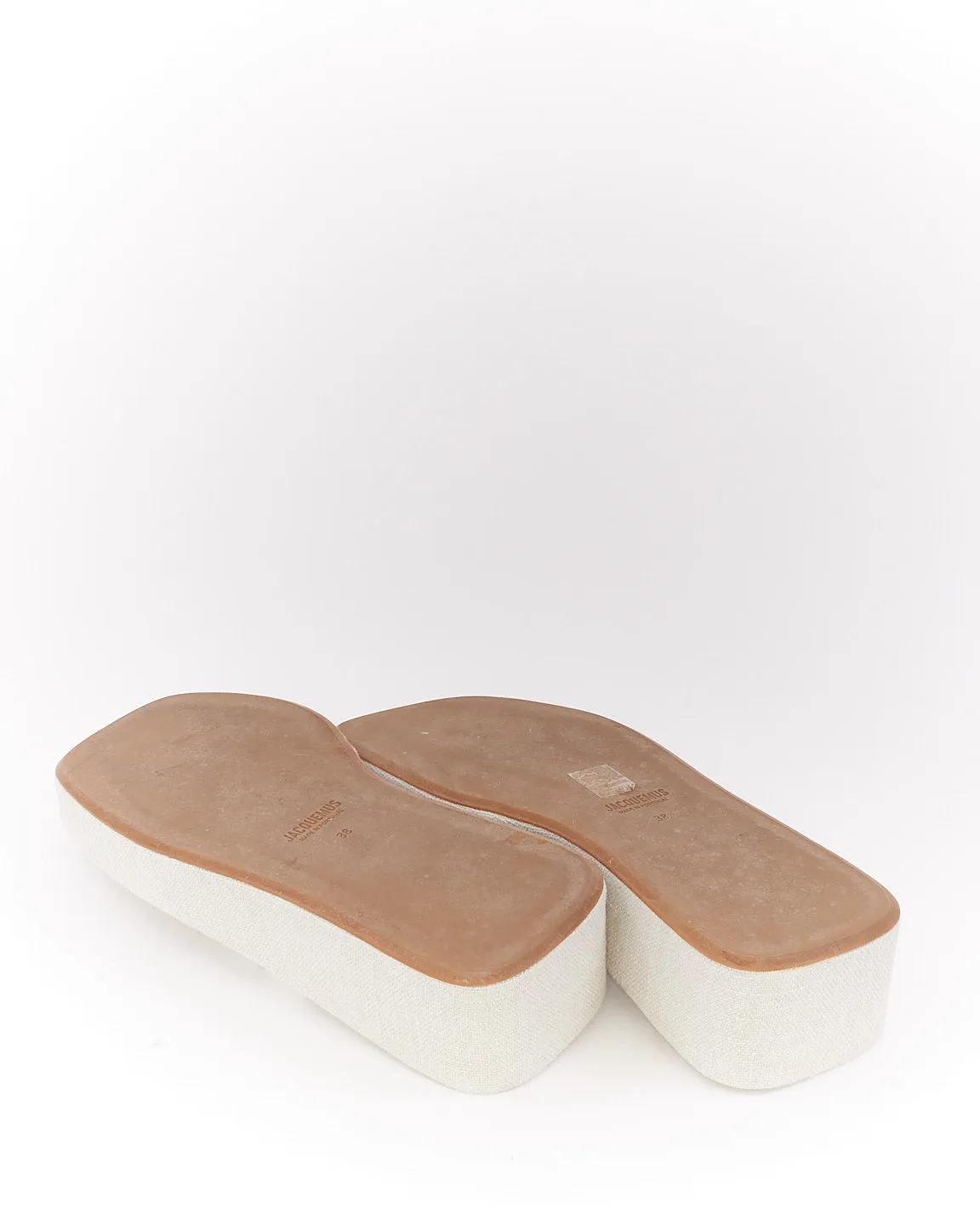 Jacquemus White Leather & Canvas Les Tatanes Platform Sandals - 38