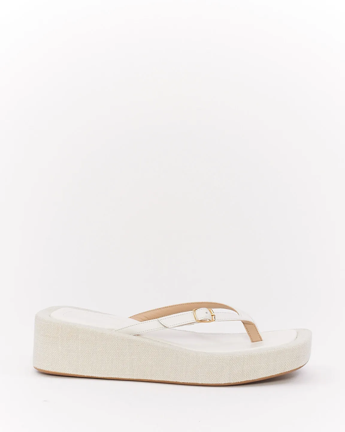 Jacquemus White Leather & Canvas Les Tatanes Platform Sandals - 38