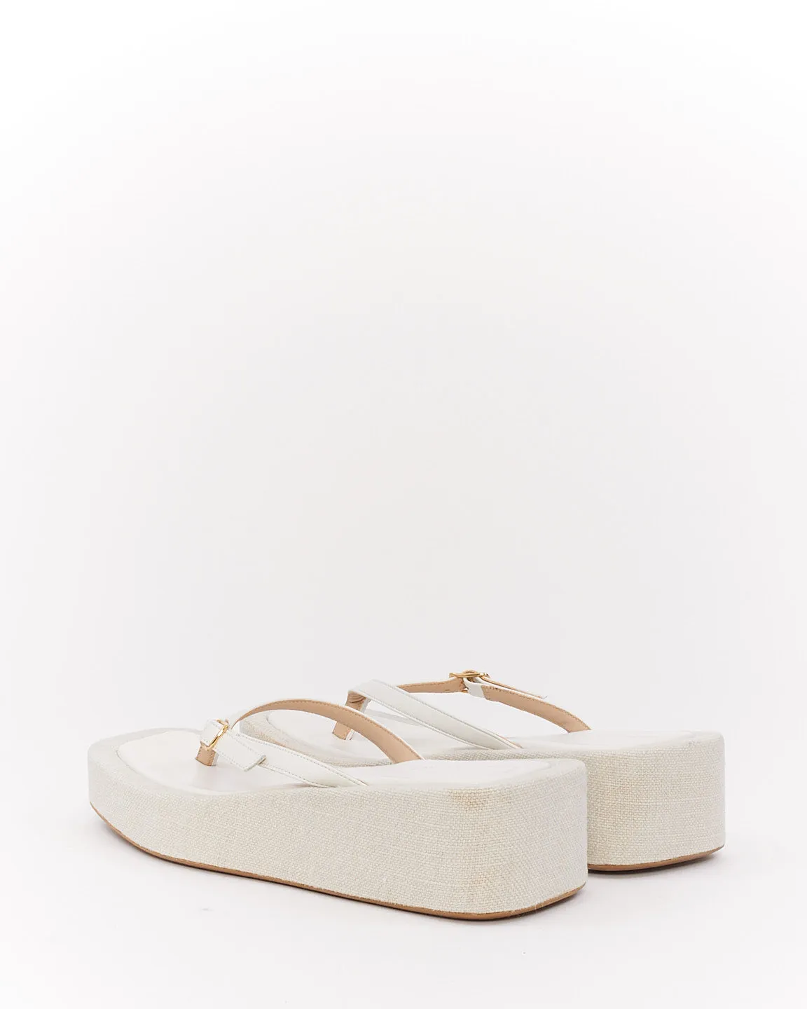 Jacquemus White Leather & Canvas Les Tatanes Platform Sandals - 38