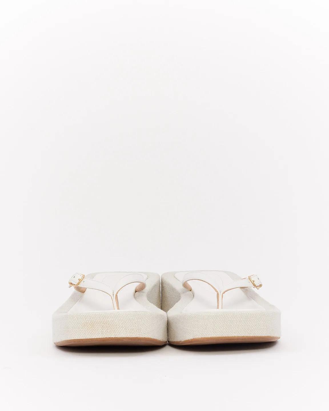 Jacquemus White Leather & Canvas Les Tatanes Platform Sandals - 38