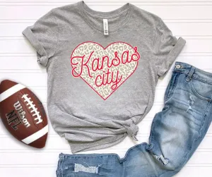 Kansas City Neutral Leopard Heart Grey Tee