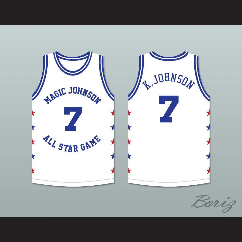 Kevin Johnson 7 Magic Johnson All Star Game White Basketball Jersey 1989 Midsummer Night's Magic Charity Event