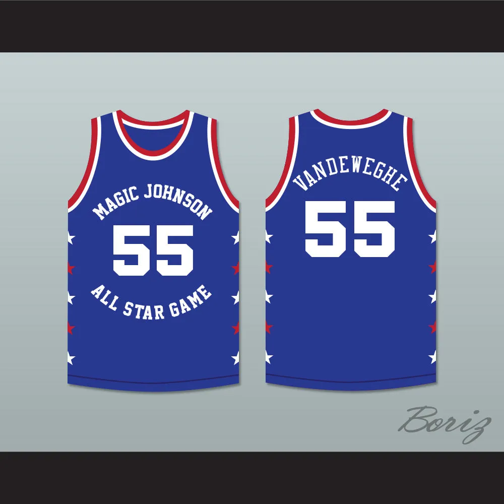 Kiki VanDeWeghe 55 Magic Johnson All Star Game Blue Basketball Jersey 1986 Midsummer Night's Magic Charity Event