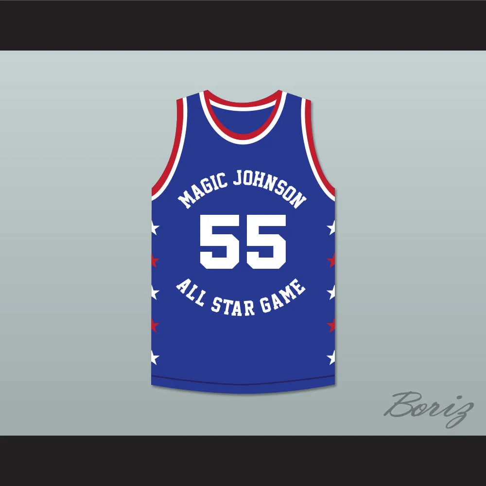 Kiki VanDeWeghe 55 Magic Johnson All Star Game Blue Basketball Jersey 1986 Midsummer Night's Magic Charity Event