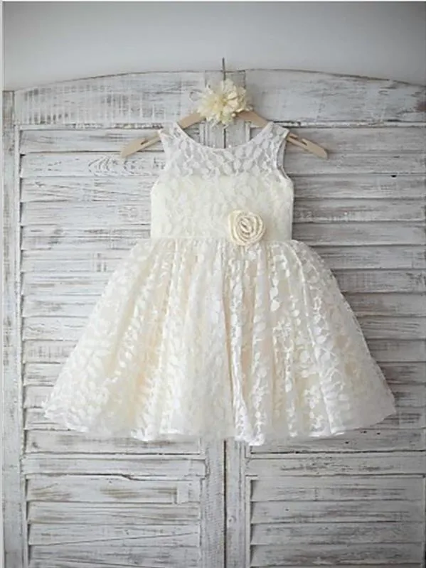 Lace Princess Floor Length Flower Girl Dresses With Hand-made Flower