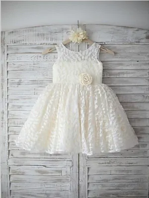 Lace Princess Floor Length Flower Girl Dresses With Hand-made Flower