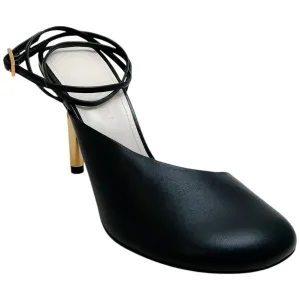 Lanvin Black Leather Sequence Ankle Tie Pumps