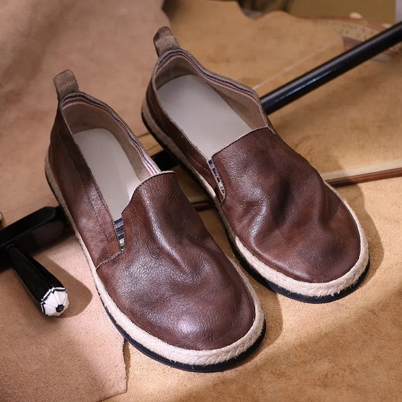 Leather boots with handmade stitched leather sole