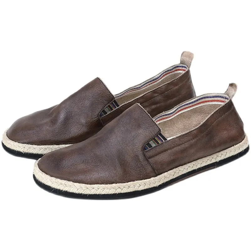 Leather boots with handmade stitched leather sole