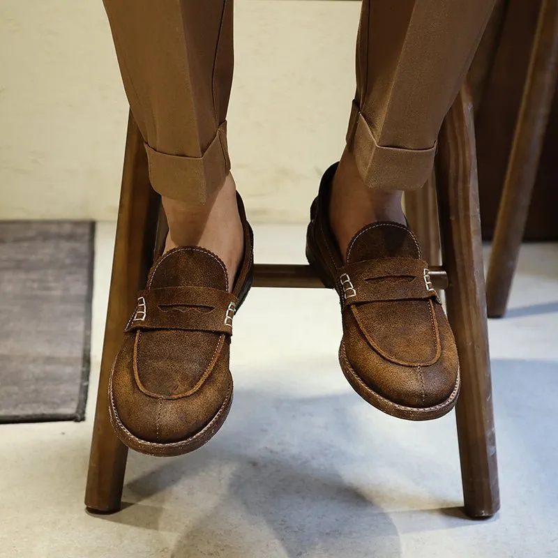 Leather Sole Casual Leather Shoes Vintage British Loafers