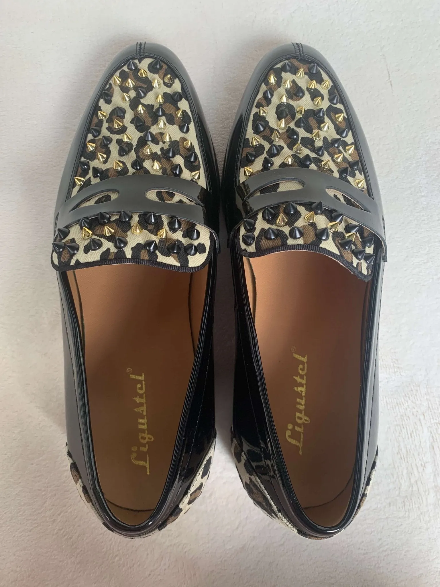 Leopard horse hair Spikes Mens Loafers Red Bottom